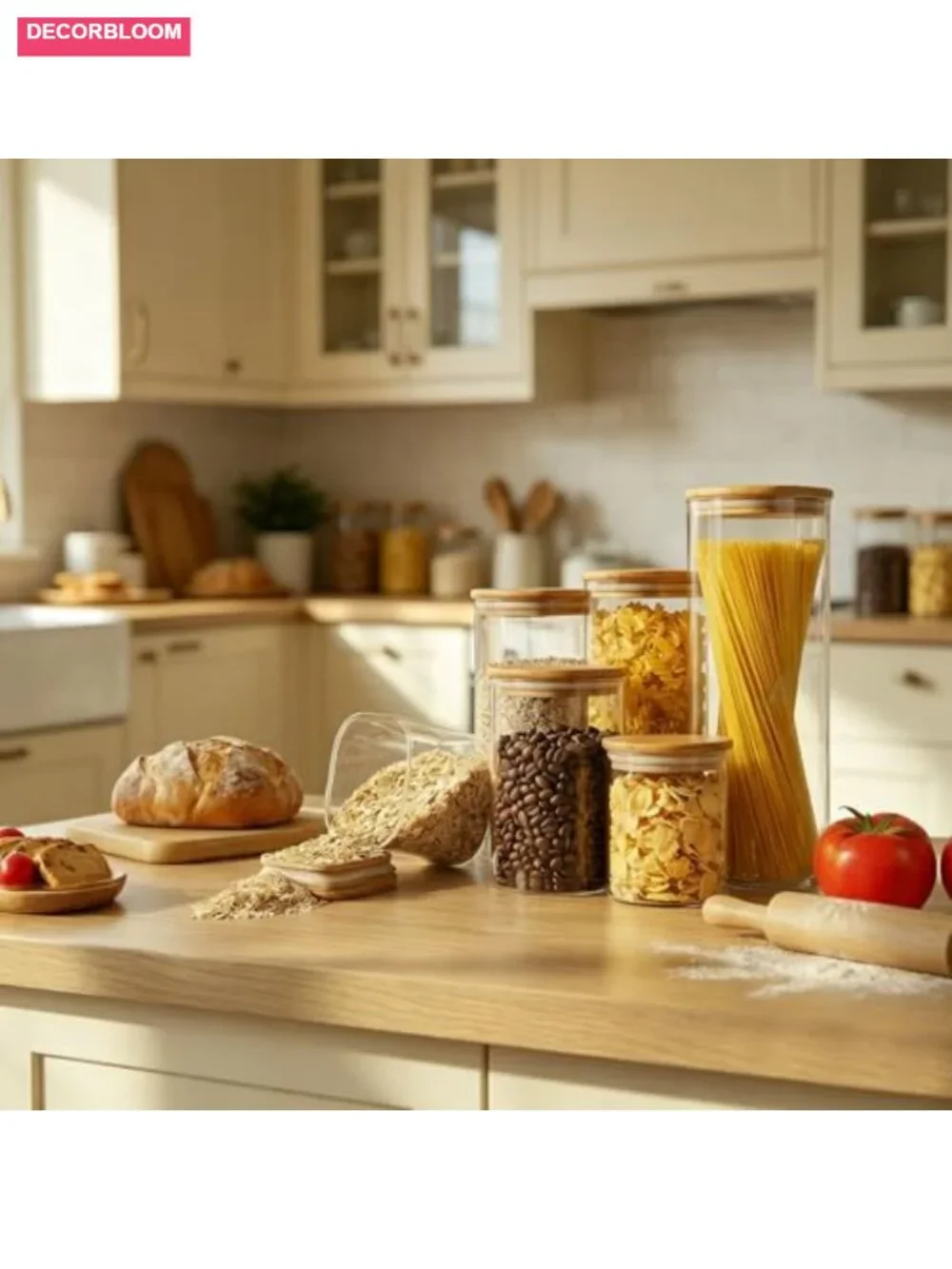 3-Pack 1.6 Qt Square Glass Storage Jars with Bamboo Lids, Airtight Canisters